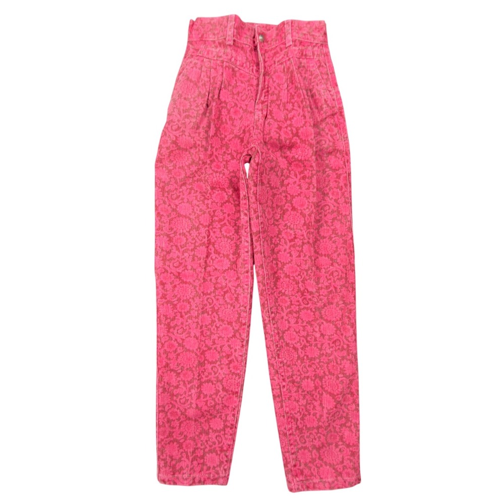 Lee Vintage 80s Floral Pants Girls 12 Magenta Pink Cotton High Waist NWT USA